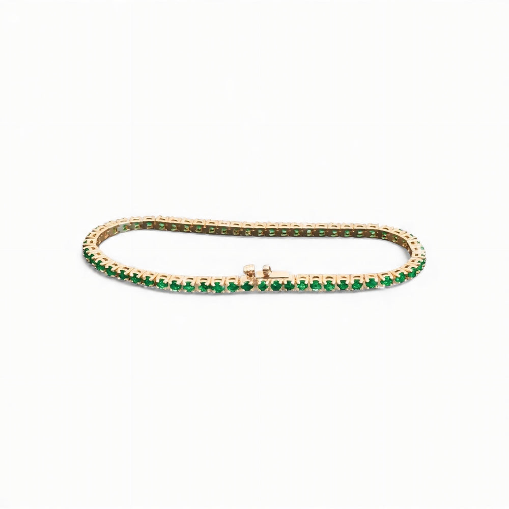 Pulsera Tennis de Esmeralda Natural 3mm – 4.5ct en Oro 14k (Unisex)