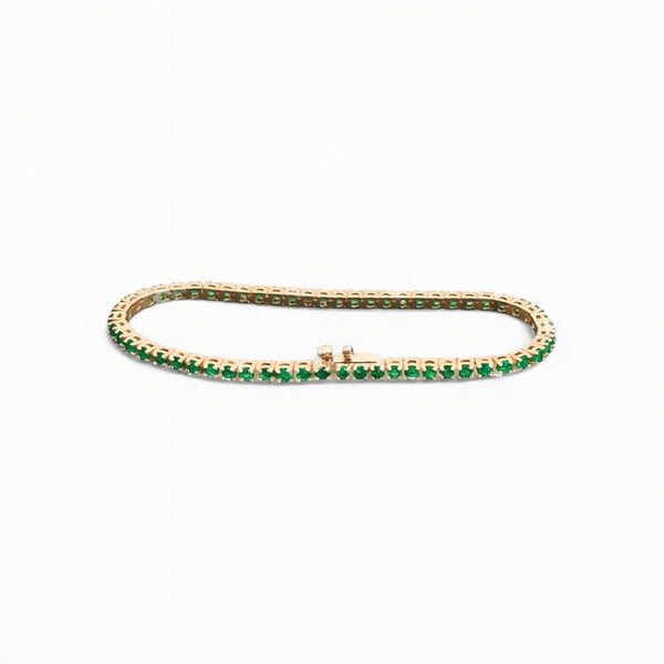 Pulsera Tennis de Esmeralda Natural 3mm – 4.5ct en Oro 14k (Unisex)